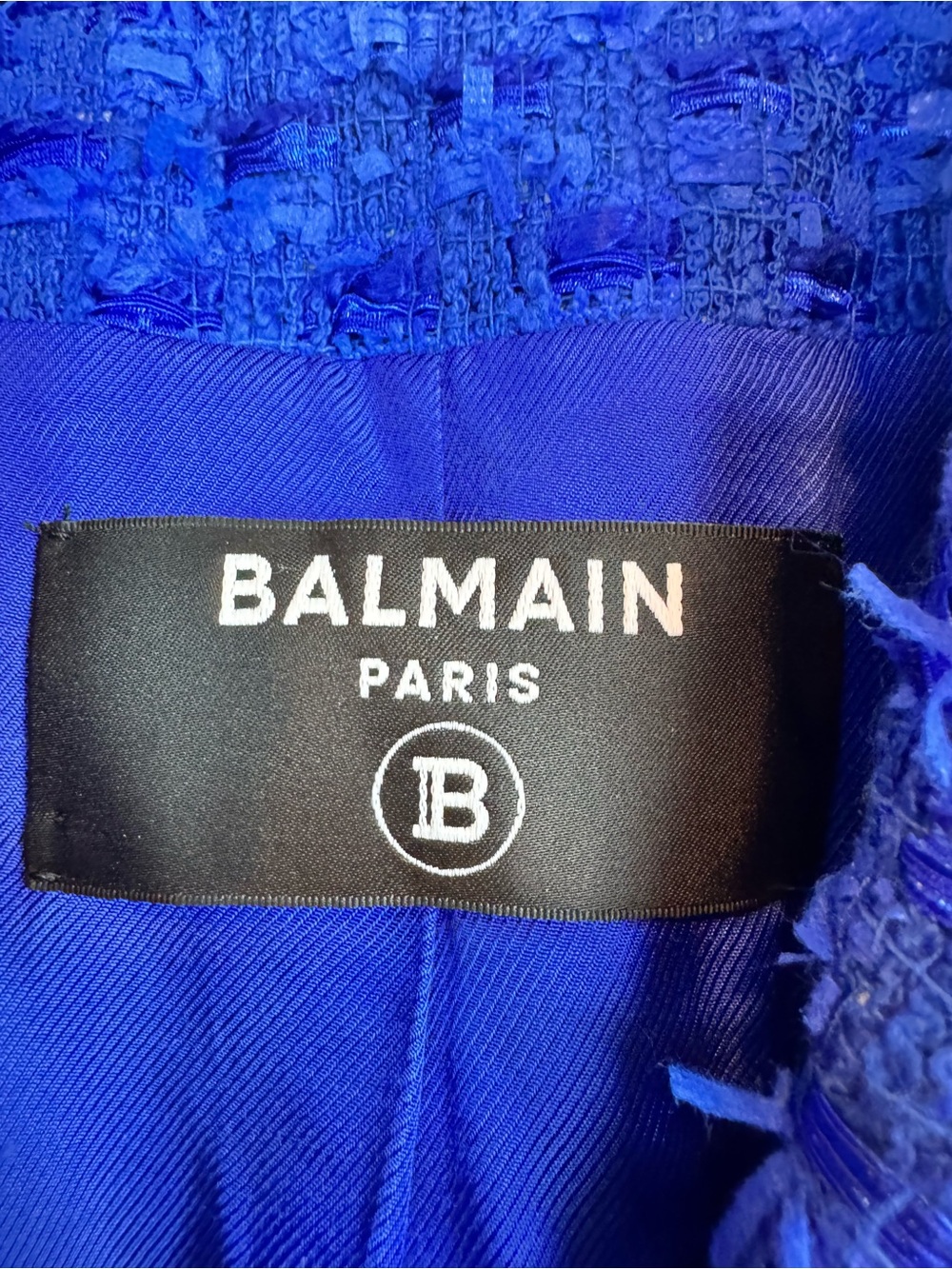 Balmain | Blue Boucle Double-Breasted Blazer, EU 38 - Picture 8 of 15